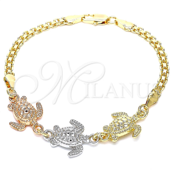 Pulsera Elegante 03.63.1874.1.07 Oro Laminado, Diseño de Tortuga, Pulido, Tres Tonos (04 MM Thickness, 7 Inches Length)
