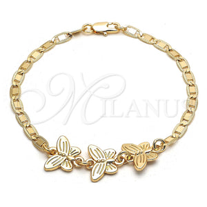 Pulsera Elegante 03.63.1879.08 Oro Laminado, Diseño de Mariposa, Pulido, Tono Dorado (04 MM Thickness, 8 Inches Length)