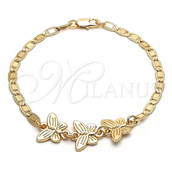 Pulsera Elegante 03.63.1879.08 Oro Laminado, Diseño de Mariposa, Pulido, Tono Dorado (04 MM Thickness, 8 Inches Length)