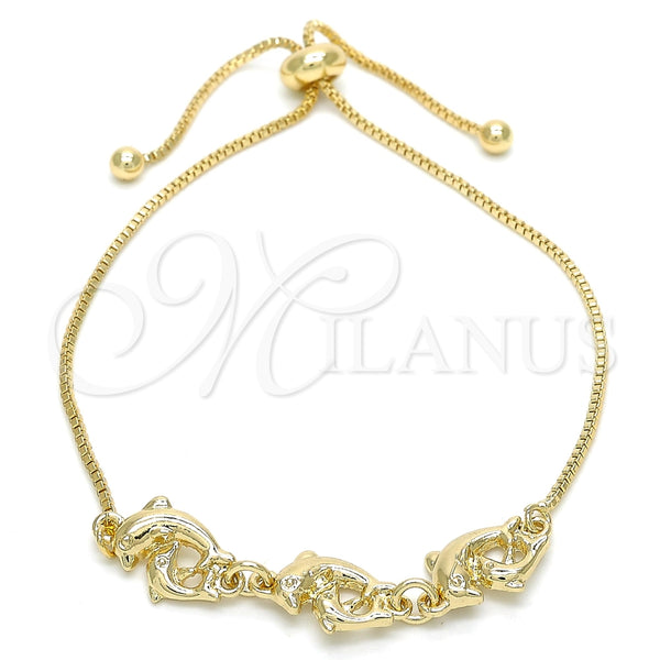 Pulsera Bolo Ajustable 03.63.1884.12 Oro Laminado, Diseño de Delfín, Pulido, Tono Dorado (01 MM Thickness, 12 Inches Length)