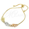 Pulsera Bolo Ajustable 03.63.1884.1.12 Oro Laminado, Diseño de Delfín, Pulido, Tres Tonos (01 MM Thickness, 12 Inches Length)