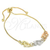 Pulsera Bolo Ajustable 03.63.1884.1.12 Oro Laminado, Diseño de Delfín, Pulido, Tres Tonos (01 MM Thickness, 12 Inches Length)