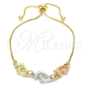 Pulsera Bolo Ajustable 03.63.1884.1.12 Oro Laminado, Diseño de Delfín, Pulido, Tres Tonos (01 MM Thickness, 12 Inches Length)