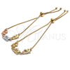 Pulsera Bolo Ajustable 03.63.1884.1.12 Oro Laminado, Diseño de Delfín, Pulido, Tres Tonos (01 MM Thickness, 12 Inches Length)