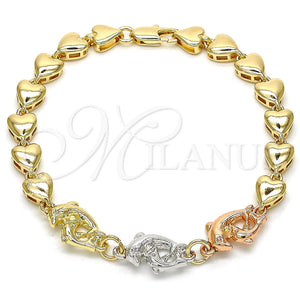 Pulsera Elegante 03.63.1885.1.07 Oro Laminado, Diseño de Delfín y Corazón, Pulido, Tres Tonos (07 MM Thickness, 7 Inches Length)
