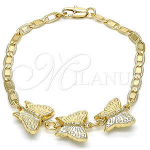 Pulsera Elegante 03.63.1887.08 Oro Laminado, Diseño de Mariposa, Pulido, Tono Dorado (04 MM Thickness, 8 Inches Length)