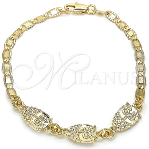 Pulsera Elegante 03.63.1889.08 Oro Laminado, Diseño de Búho, Pulido, Tono Dorado (04 MM Thickness, 8 Inches Length)