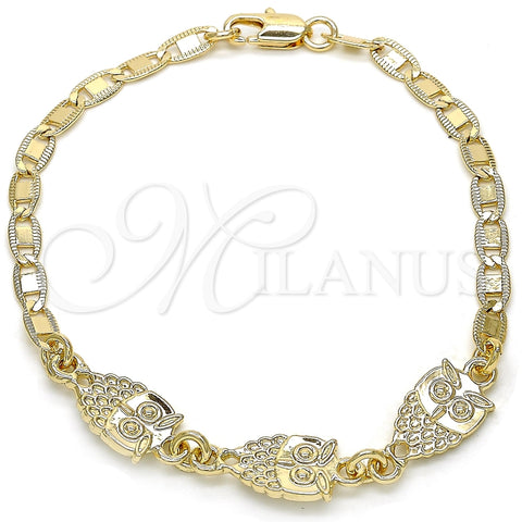Pulsera Elegante 03.63.1889.08 Oro Laminado, Diseño de Búho, Pulido, Tono Dorado (04 MM Thickness, 8 Inches Length)