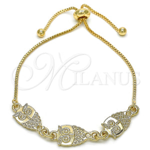 Pulsera Bolo Ajustable 03.63.1890.10 Oro Laminado, Diseño de Búho, Pulido, Tono Dorado (01 MM Thickness, 10 Inches Length)
