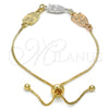 Pulsera Bolo Ajustable 03.63.1890.1.10 Oro Laminado, Diseño de Búho, Pulido, Tres Tonos (01 MM Thickness, 10 Inches Length)