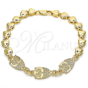 Pulsera Elegante 03.63.1891.08 Oro Laminado, Diseño de Búho y Corazón, Pulido, Tono Dorado (07 MM Thickness, 8 Inches Length)