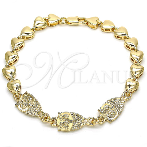 Pulsera Elegante 03.63.1891.08 Oro Laminado, Diseño de Búho y Corazón, Pulido, Tono Dorado (07 MM Thickness, 8 Inches Length)