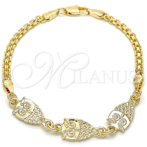 Pulsera Elegante 03.63.1892.08 Oro Laminado, Diseño de Búho, Pulido, Tono Dorado (04 MM Thickness, 8 Inches Length)