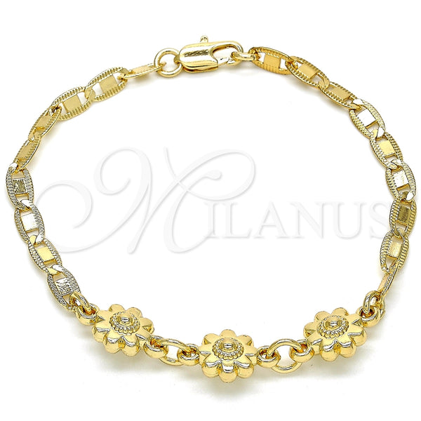 Pulsera Elegante 03.63.1893.08 Oro Laminado, Diseño de Flor, Pulido, Tono Dorado (04 MM Thickness, 8 Inches Length)