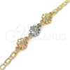 Pulsera Elegante 03.63.1893.1.08 Oro Laminado, Diseño de Flor, Pulido, Tres Tonos (04 MM Thickness, 8 Inches Length)