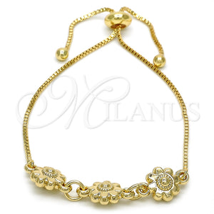 Pulsera Bolo Ajustable 03.63.1894.11 Oro Laminado, Diseño de Flor, Pulido, Tono Dorado (01 MM Thickness, 11 Inches Length)