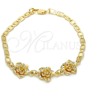 Pulsera Elegante 03.63.1895.08 Oro Laminado, Diseño de Flor, Pulido, Tono Dorado (04 MM Thickness, 8 Inches Length)