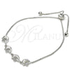 Pulsera Bolo Ajustable 03.155.0039.1.10 Rodio Laminado, Diseño de Delfín y Corazón, con Blanca Micro Pave, Pulido, Rodinado (01 MM Thickness, 10 Inches Length)