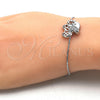 Pulsera Bolo Ajustable 03.155.0042.1.11 Rodio Laminado, Diseño de Elefante, con Zirconia Cubica Blanca, Pulido, Rodinado (Grosor 01 MM, 11 Pulgadas de Largo)