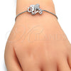 Pulsera Bolo Ajustable 03.155.0042.1.11 Rodio Laminado, Diseño de Elefante, con Zirconia Cubica Blanca, Pulido, Rodinado (Grosor 01 MM, 11 Pulgadas de Largo)