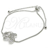 Pulsera Bolo Ajustable 03.155.0042.1.11 Rodio Laminado, Diseño de Elefante, con Zirconia Cubica Blanca, Pulido, Rodinado (Grosor 01 MM, 11 Pulgadas de Largo)