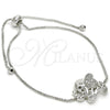 Pulsera Bolo Ajustable 03.155.0042.1.11 Rodio Laminado, Diseño de Elefante, con Zirconia Cubica Blanca, Pulido, Rodinado (Grosor 01 MM, 11 Pulgadas de Largo)