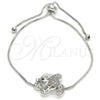 Pulsera Bolo Ajustable 03.155.0042.1.11 Rodio Laminado, Diseño de Elefante, con Zirconia Cubica Blanca, Pulido, Rodinado (Grosor 01 MM, 11 Pulgadas de Largo)