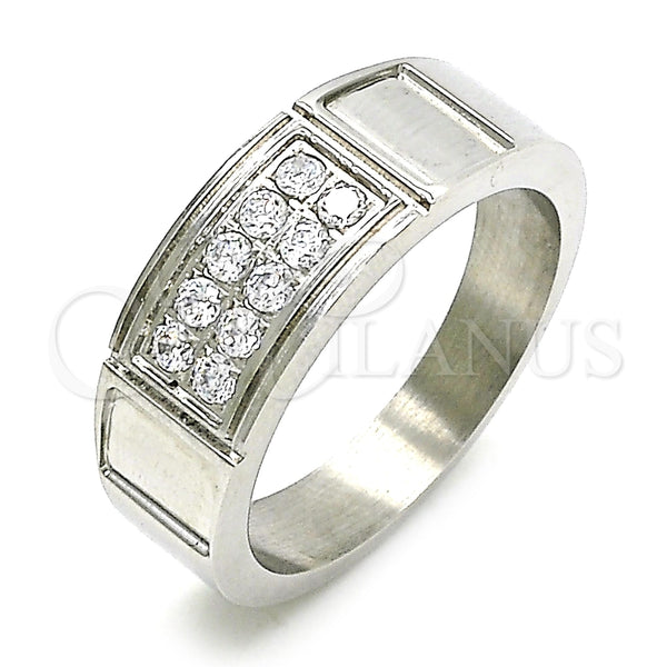 Anillo de Hombre 01.328.0004.09 Acero Inoxidable, con Blanca Zirconia Cubica, Pulido, Tono Plateado (Size 9)