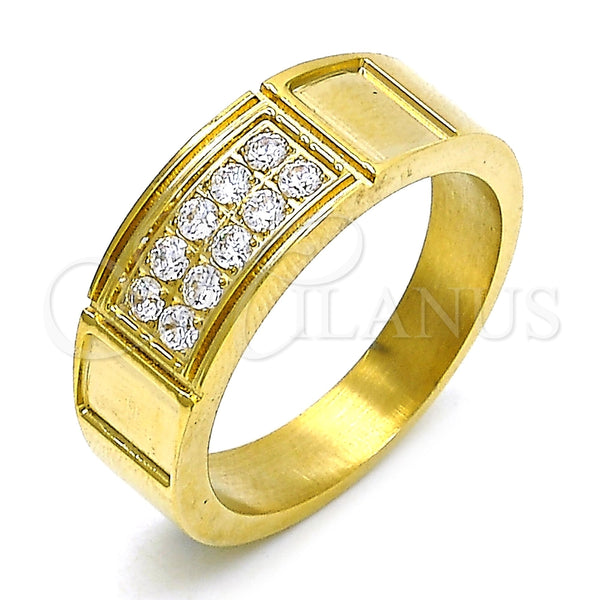 Anillo de Hombre 01.328.0004.1.12 Acero Inoxidable, con Blanca Zirconia Cubica, Pulido, Tono Dorado (Size 12)