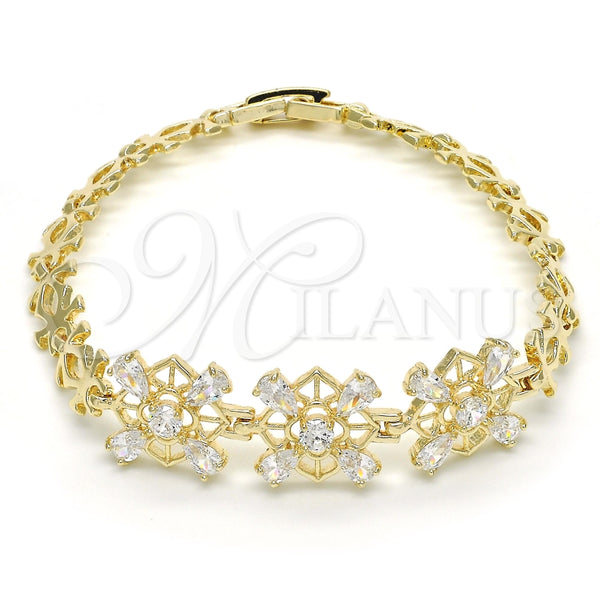 Pulsera Elegante 03.316.0006.07 Oro Laminado, con Blanca Zirconia Cubica, Pulido, Tono Dorado (07 MM Thickness, 7 Inches Length)