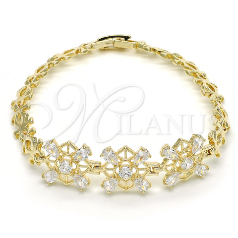 Pulsera Elegante 03.316.0006.07 Oro Laminado, con Blanca Zirconia Cubica, Pulido, Tono Dorado (07 MM Thickness, 7 Inches Length)