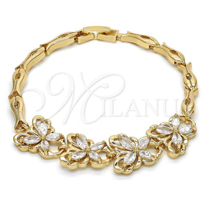 Pulsera Elegante 03.316.0007.07 Oro Laminado, Diseño de Mariposa y Pescado, con Blanca Zirconia Cubica, Pulido, Tono Dorado (05 MM Thickness, 7 Inches Length)