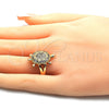 Anillo Multi Piedra 01.210.0063.07 Oro Laminado, Diseño de Tortuga, con Blanca Zirconia Cubica, Pulido, Tono Dorado (Size 7)