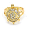Anillo Multi Piedra 01.210.0063.07 Oro Laminado, Diseño de Tortuga, con Blanca Zirconia Cubica, Pulido, Tono Dorado (Size 7)