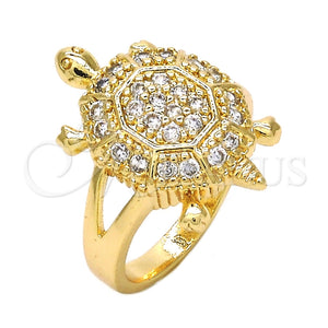Anillo Multi Piedra 01.210.0063.07 Oro Laminado, Diseño de Tortuga, con Blanca Zirconia Cubica, Pulido, Tono Dorado (Size 7)