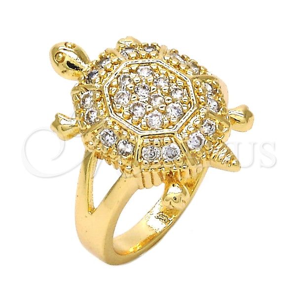 Anillo Multi Piedra 01.210.0063.09 Oro Laminado, Diseño de Tortuga, con Blanca Zirconia Cubica, Pulido, Tono Dorado (Size 9)