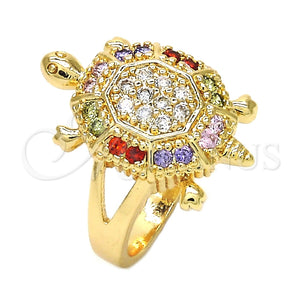 Anillo Multi Piedra 01.210.0063.1.08 Oro Laminado, Diseño de Tortuga, con Multicolor Zirconia Cubica, Pulido, Tono Dorado (Size 8)