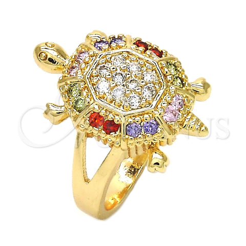 Anillo Multi Piedra 01.210.0063.1.08 Oro Laminado, Diseño de Tortuga, con Multicolor Zirconia Cubica, Pulido, Tono Dorado (Size 8)