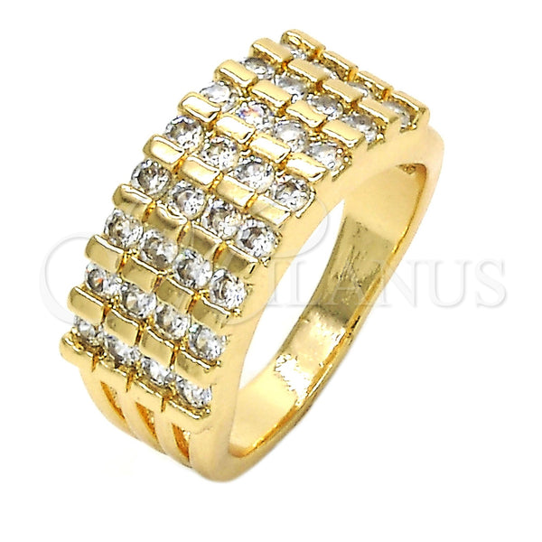 Anillo Multi Piedra 01.210.0064.08 Oro Laminado, con Blanca Zirconia Cubica, Pulido, Tono Dorado (Size 8)