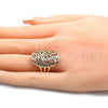 Anillo Multi Piedra 01.210.0065.07 Oro Laminado, Diseño de Corazón y Gota, con Blanca Zirconia Cubica, Pulido, Tono Dorado (Size 7)
