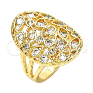 Anillo Multi Piedra 01.210.0065.08 Oro Laminado, Diseño de Corazón y Gota, con Blanca Zirconia Cubica, Pulido, Tono Dorado (Size 8)