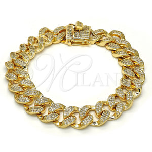 Pulsera Elegante 03.284.0015.08 Oro Laminado, con Blanca Micro Pave, Pulido, Tono Dorado (13 MM Thickness, 8 Inches Length)