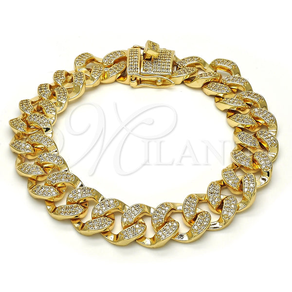 Pulsera Elegante 03.284.0015.08 Oro Laminado, con Blanca Micro Pave, Pulido, Tono Dorado (13 MM Thickness, 8 Inches Length)