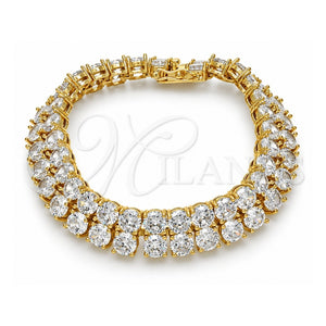 Pulsera Tennis 03.284.0017.08 Oro Laminado, Diseño de Cierre De Cajon, con Zirconia Cubica Blanca, Pulido, Tono Dorado (Grosor 12 MM, 8 Pulgadas de Largo)