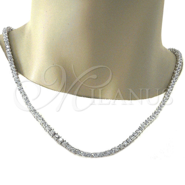 Gargantilla Elegante 04.284.0006.1.24 Rodio Laminado, con Zirconia Cubica Blanca, Pulido, Rodinado (Grosor 04 MM, 24 Pulgadas de Largo)
