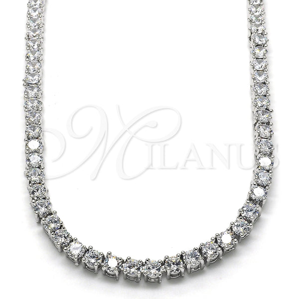 Gargantilla Elegante 04.284.0006.1.24 Rodio Laminado, con Zirconia Cubica Blanca, Pulido, Rodinado (Grosor 04 MM, 24 Pulgadas de Largo)