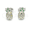 Arete Dormilona 02.285.0036 Plata Rodinada, Diseño de Pina, con Micro Pave Verde y Blanca, Pulido, Crudo