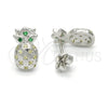 Arete Dormilona 02.285.0036 Plata Rodinada, Diseño de Pina, con Micro Pave Verde y Blanca, Pulido, Crudo