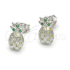 Arete Dormilona 02.285.0036 Plata Rodinada, Diseño de Pina, con Micro Pave Verde y Blanca, Pulido, Crudo