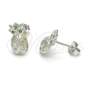 Arete Dormilona 02.285.0036 Plata Rodinada, Diseño de Pina, con Micro Pave Verde y Blanca, Pulido, Crudo